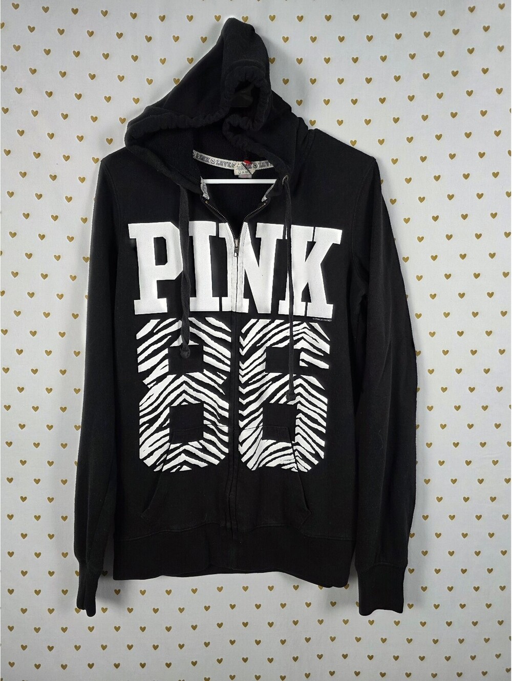 Victorias Secret Pink Vintage Zebra 86 Logo Full Zip Hoodie Jacket Y2k Small